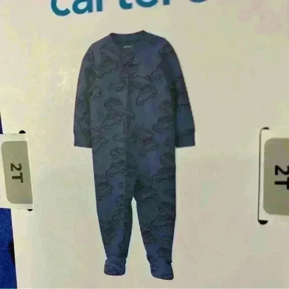 Carter's Baby's FleeceSleepwear Footie Size 2T Blue Car Pattern Zipper